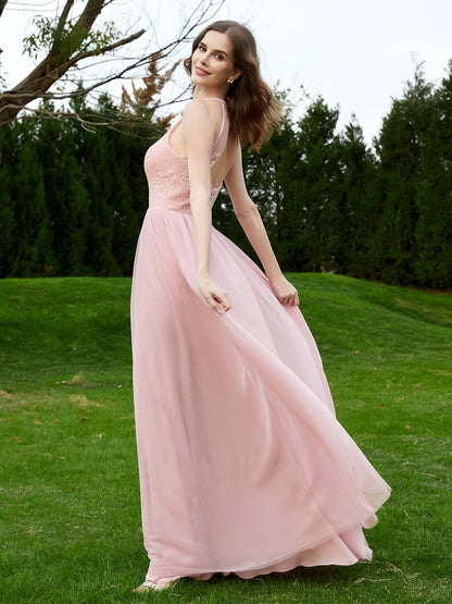 Lace Tulle Bridesmaid Gown Halter Neckline Dusty Rose