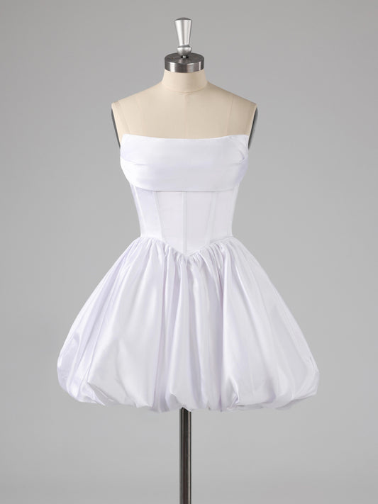 Galen Simple A-Line Strapless Satin Mini Party Dresses