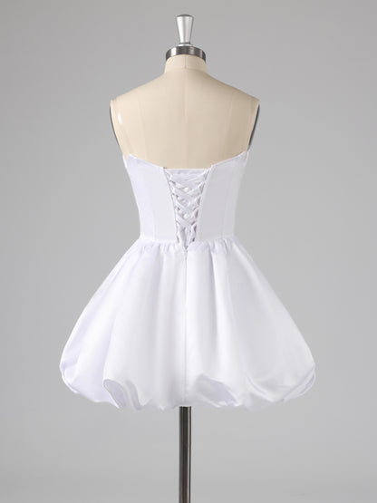 Galen Simple A-Line Strapless Satin Mini Party Dresses