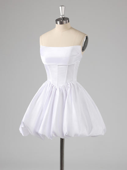 Galen Simple A-Line Strapless Satin Mini Party Dresses