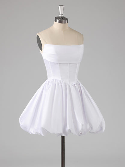 Galen Simple A-Line Strapless Satin Mini Party Dresses