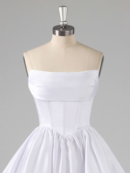 Galen Simple A-Line Strapless Satin Mini Party Dresses
