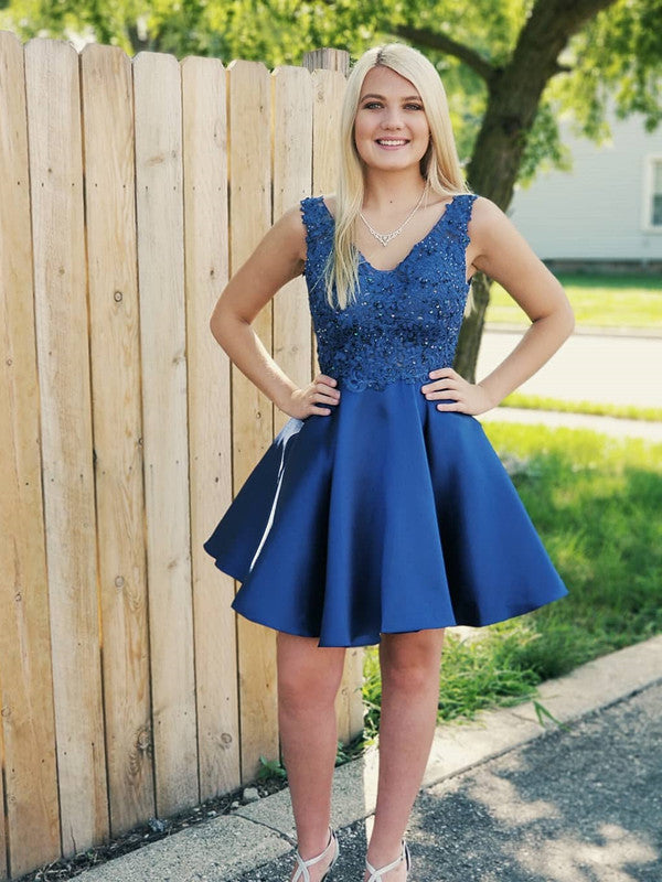 Popular Satin V-neck Neckline A-line Homecoming Dresses