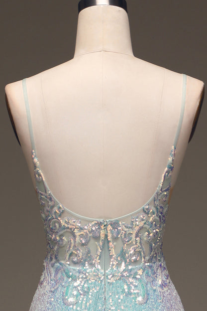 Sparkly Mermaid Grey Blue Prom Dress with Slit