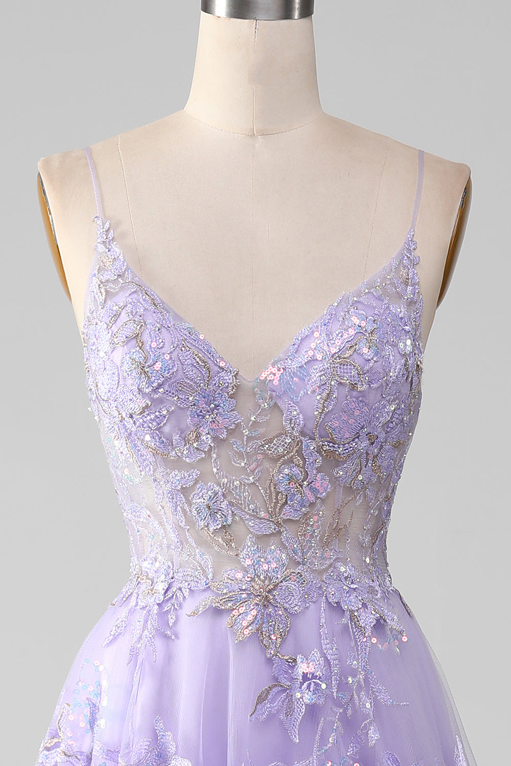 A-Line Sequins Purple Prom Dress with Embroidery