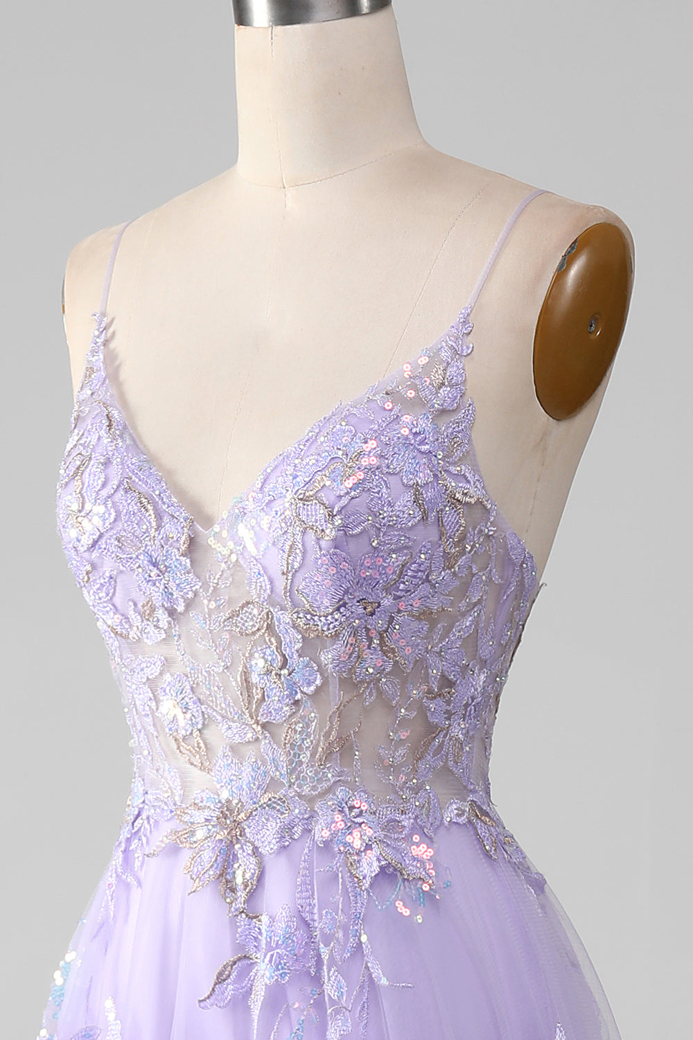 A-Line Sequins Purple Prom Dress with Embroidery