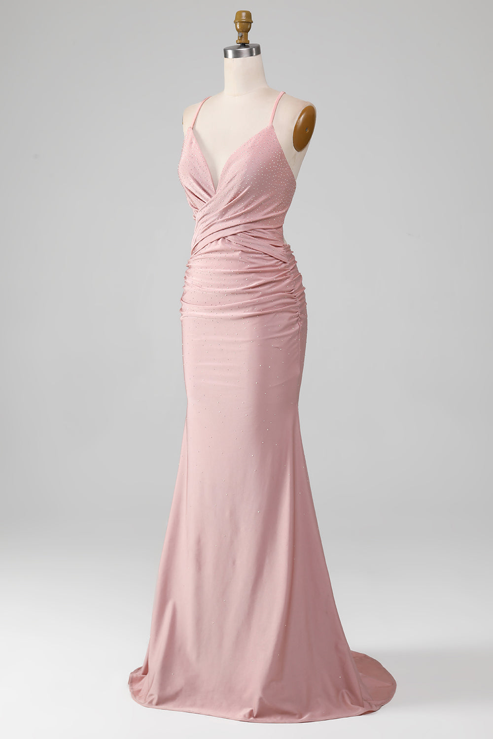 Sparkly Blush Beaded Long Mermaid Prom Dress