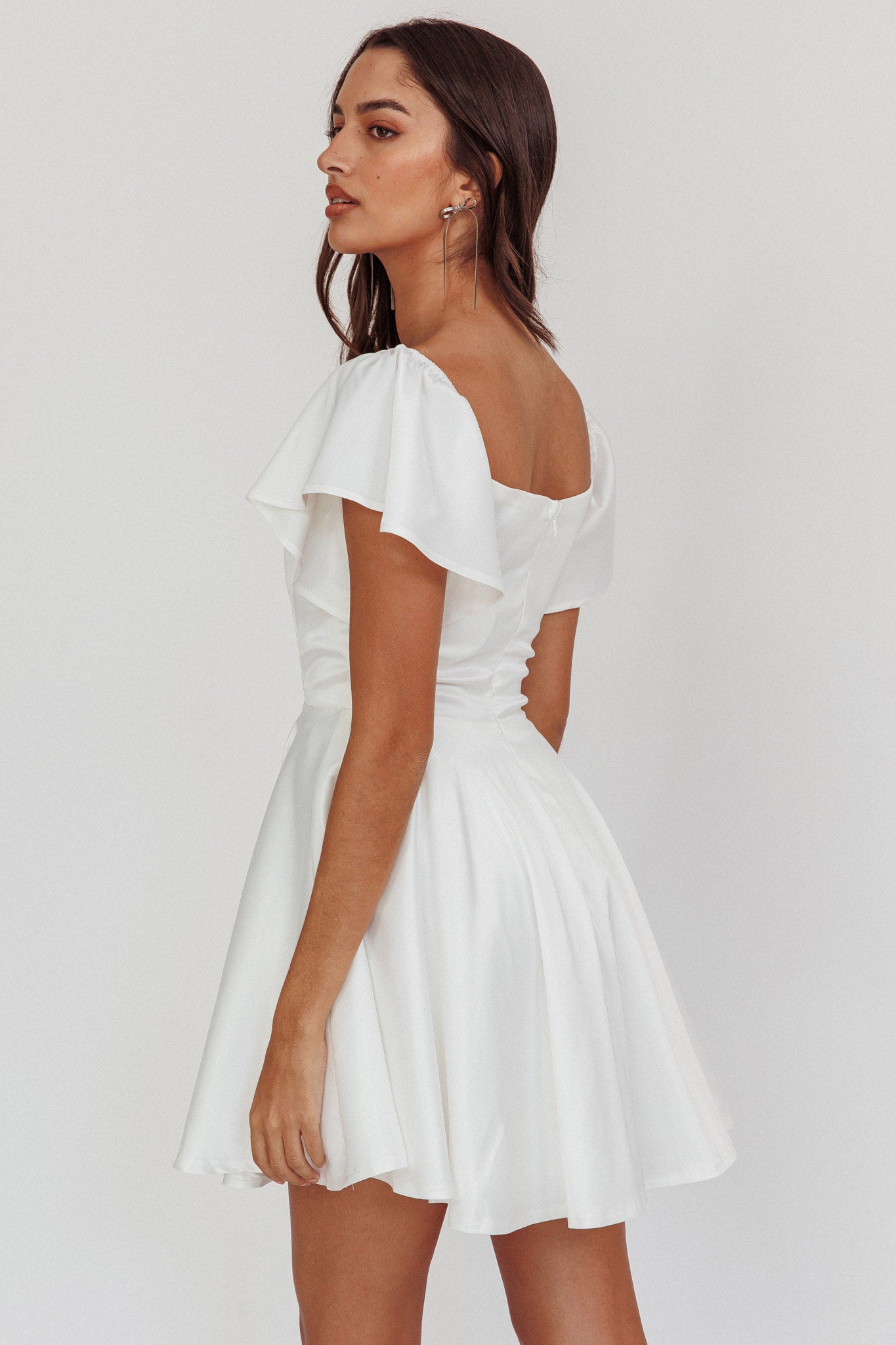 Tamelia Flutter Sleeve Mini Dress White