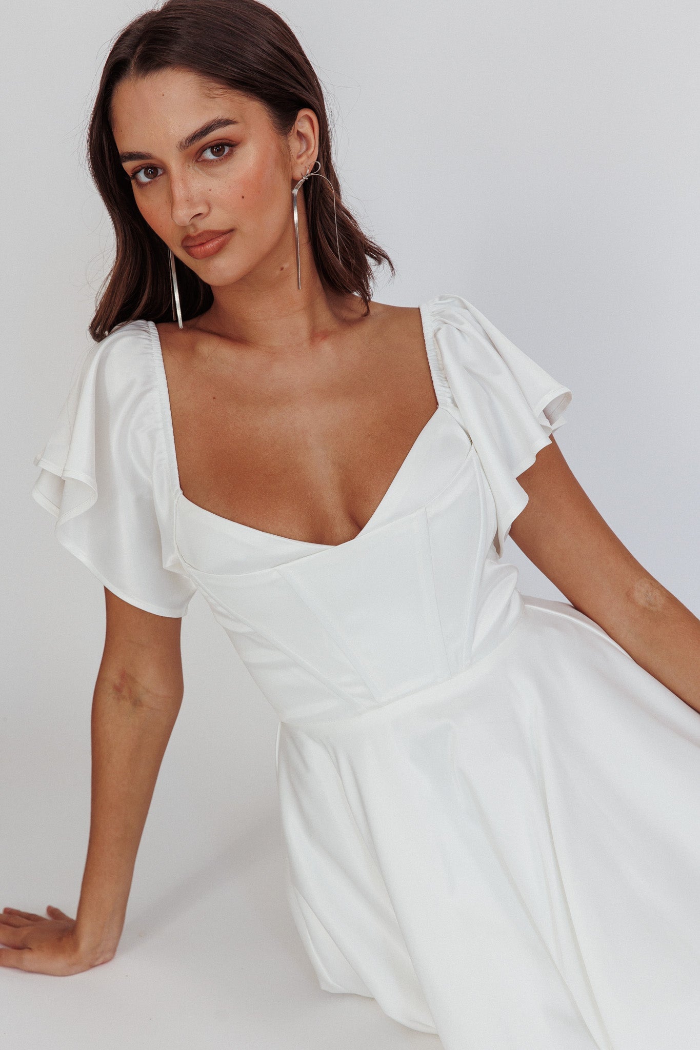 Tamelia Flutter Sleeve Mini Dress White