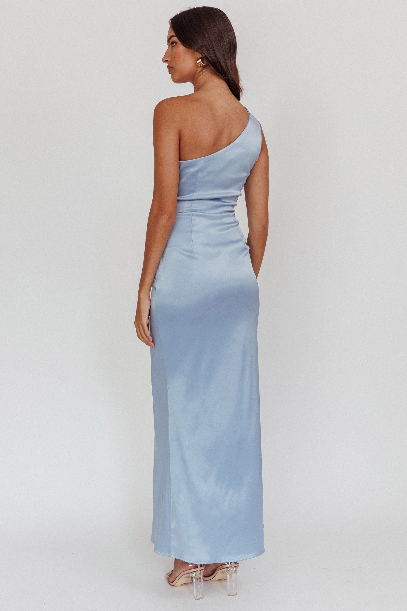 Taniesha One-Shoulder Gathered Maxi Dress Steel Blue