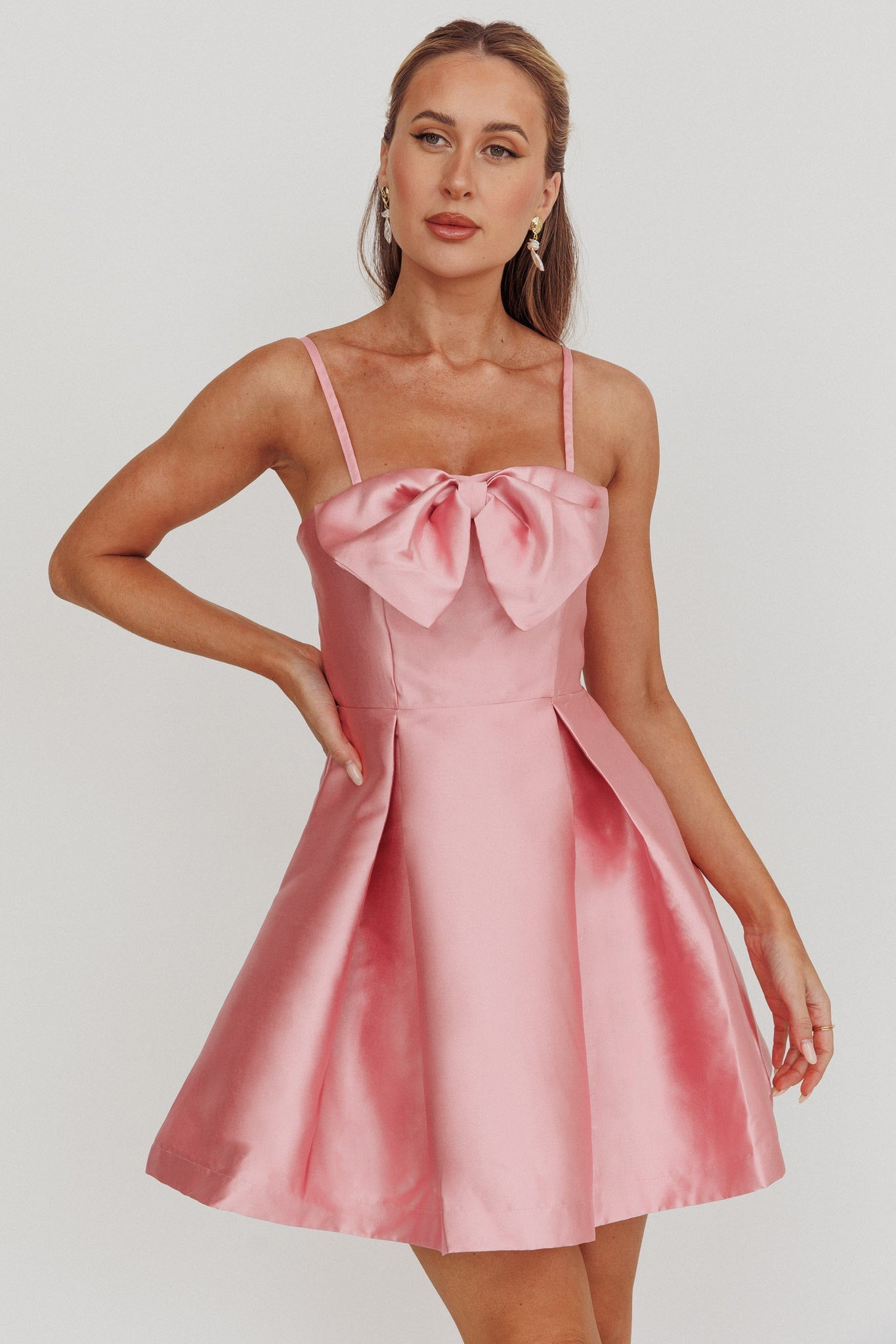 Love Talk Flared Bow Mini Dress Pink