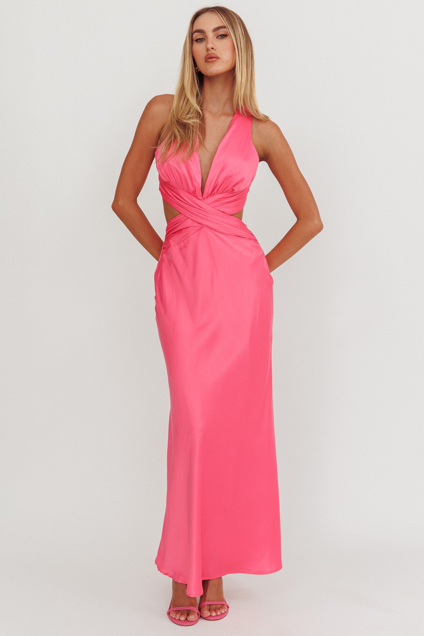 On And On Crossover Cut-Out Maxi Dress Hot Pink