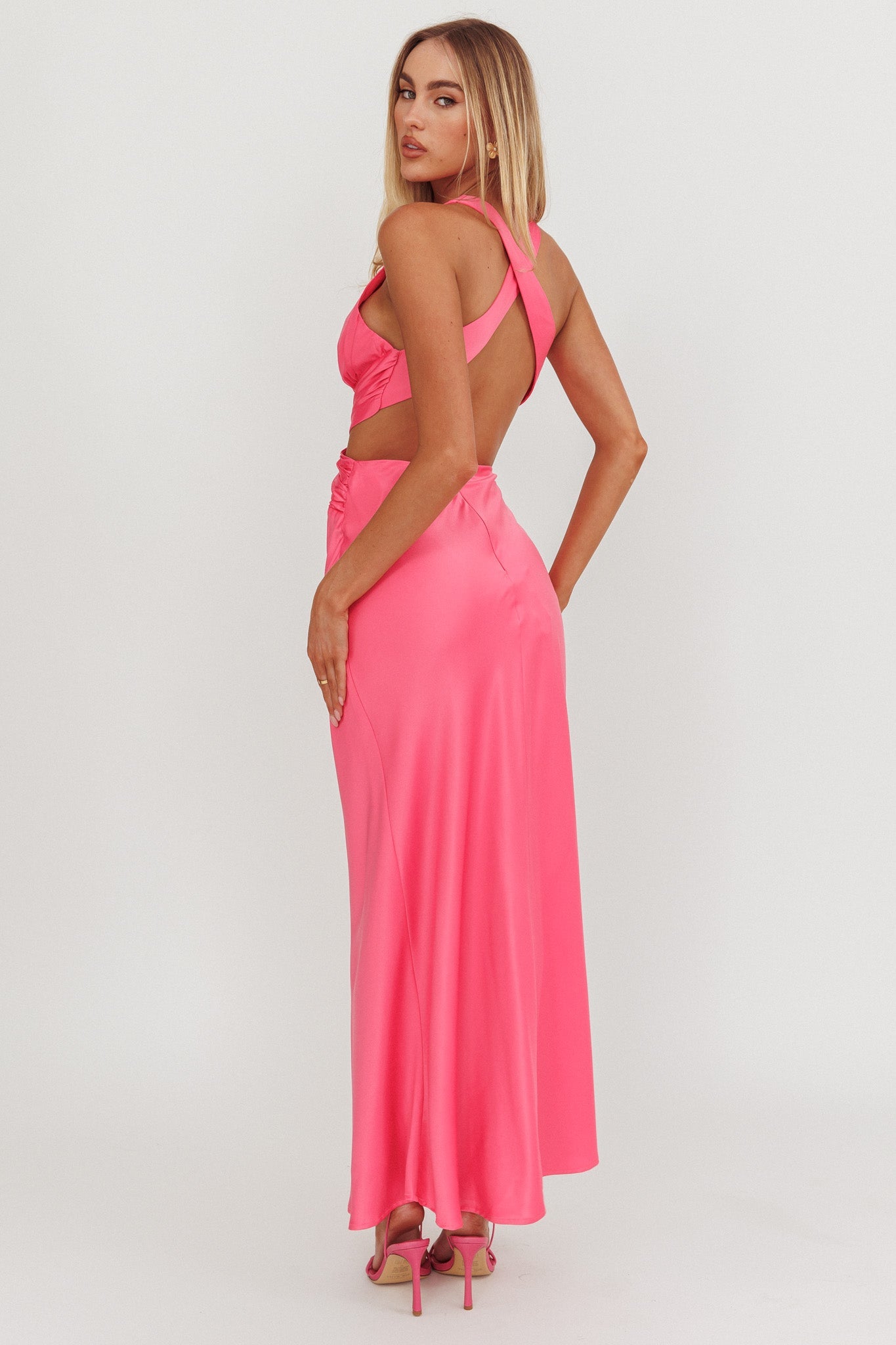 On And On Crossover Cut-Out Maxi Dress Hot Pink