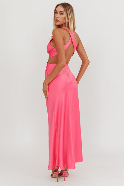 On And On Crossover Cut-Out Maxi Dress Hot Pink