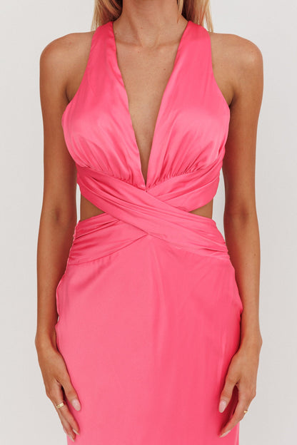 On And On Crossover Cut-Out Maxi Dress Hot Pink