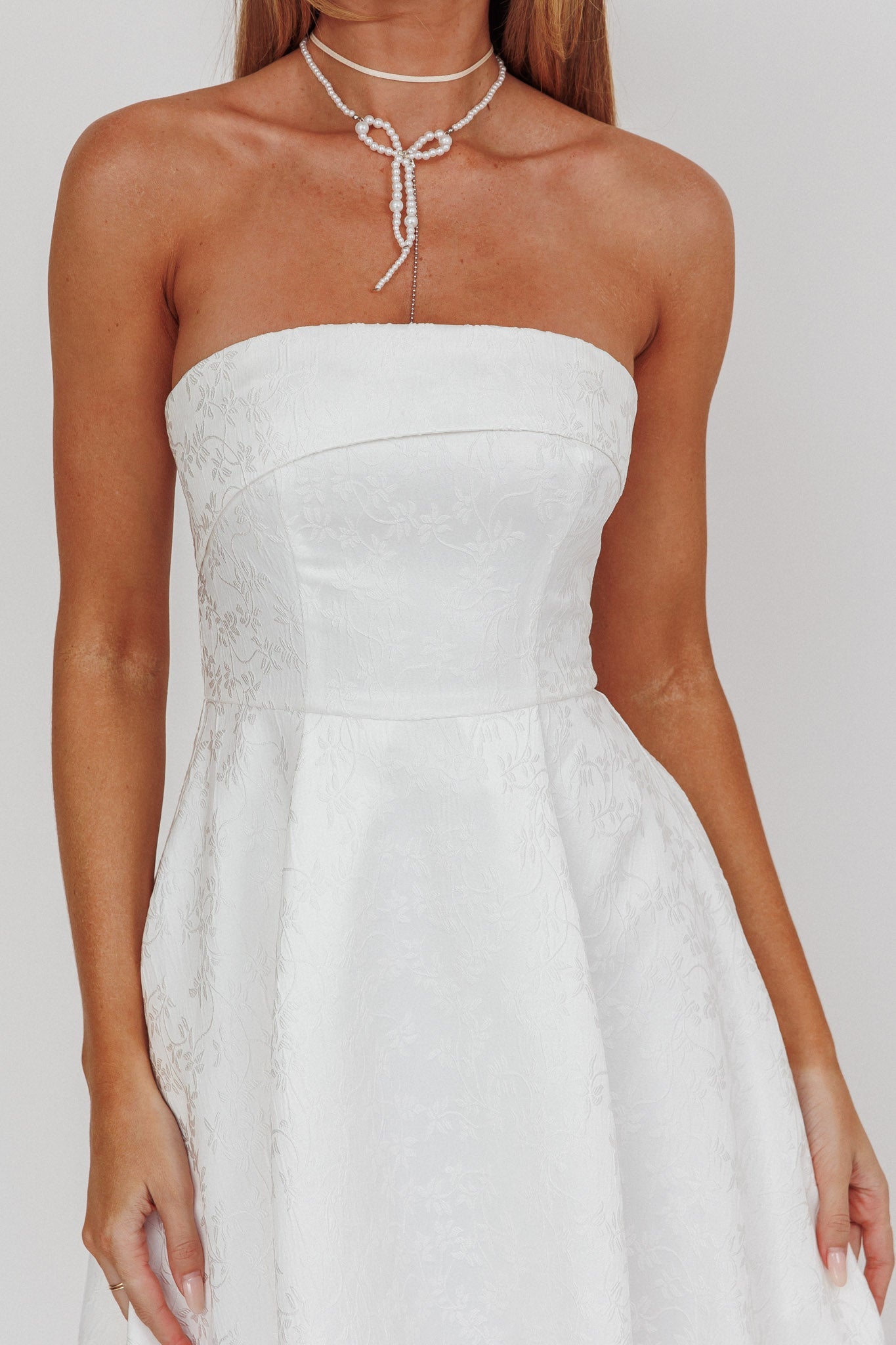 Worship Strapless A-Line Midi Dress White