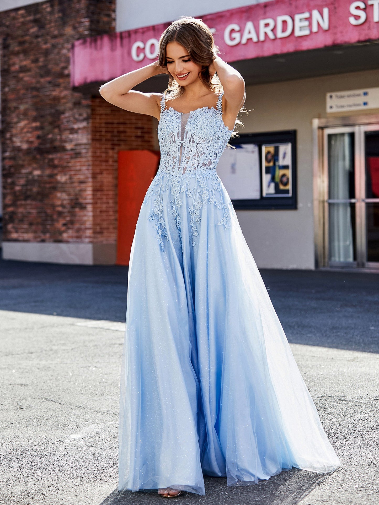 Corset Bodice A Line Tulle Gown Sky Blue