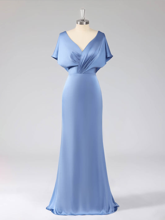 Leona Simple V-Neck Flutter Sleeves Long Bridesmaid Dresses