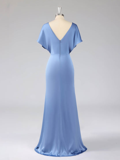 Leona Simple V-Neck Flutter Sleeves Long Bridesmaid Dresses