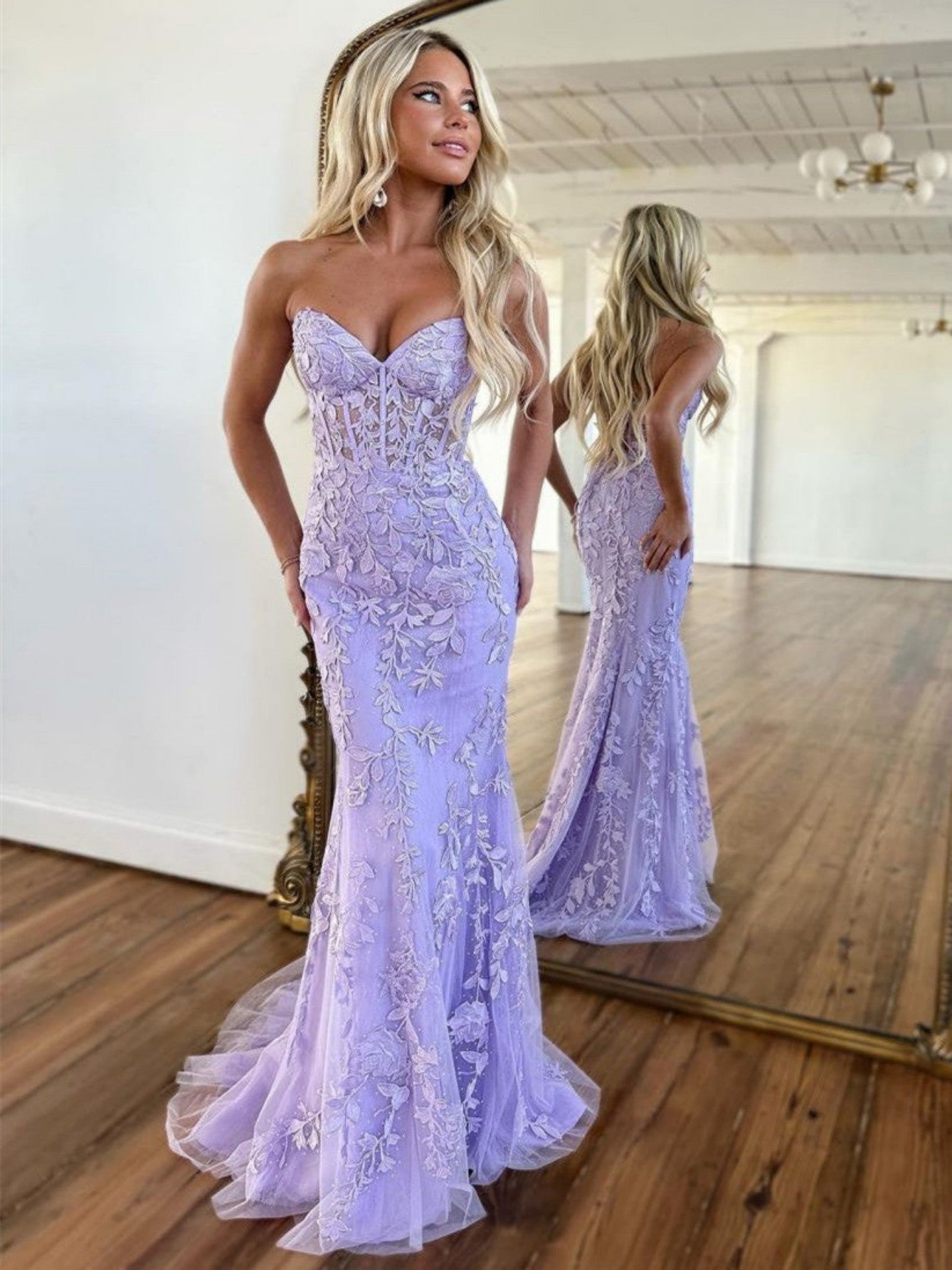 Evie |Mermaid Strapless Lace Prom Dress With Appliques