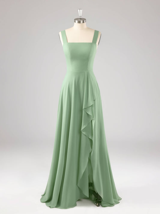 Linnea Square Neckline Sleeveless Ruffles Bridesmaid Dresses