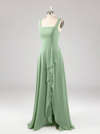 Linnea Square Neckline Sleeveless Ruffles Bridesmaid Dresses