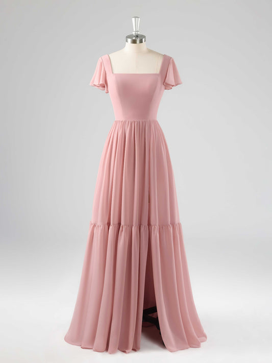 Lissette Modest Flutter Sleeves Bridesmaid Dresses with Slit