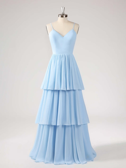 Lorelei Charming V Neck Tiered Chiffon Bridesmaid Dresses