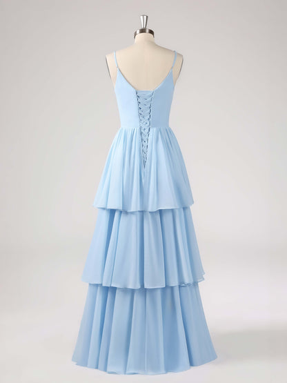 Lorelei Charming V Neck Tiered Chiffon Bridesmaid Dresses