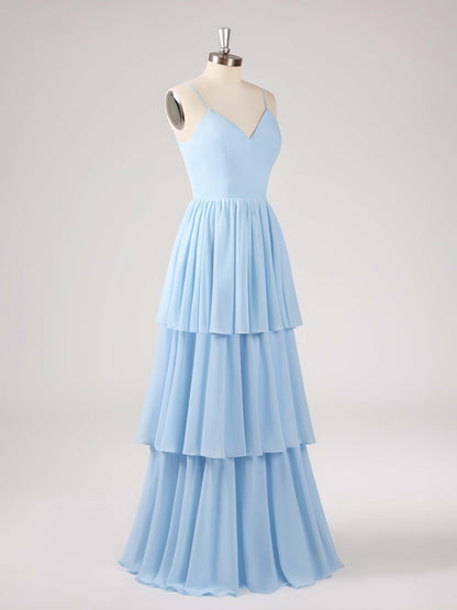 Lorelei Charming V Neck Tiered Chiffon Bridesmaid Dresses