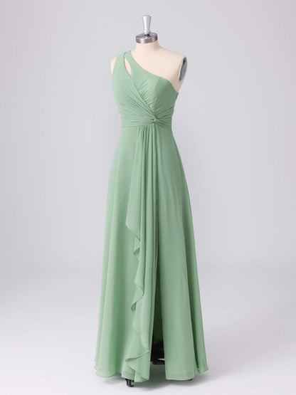 Lunara A-line One Shoulder Ruffles Chiffon Bridesmaid Dresses