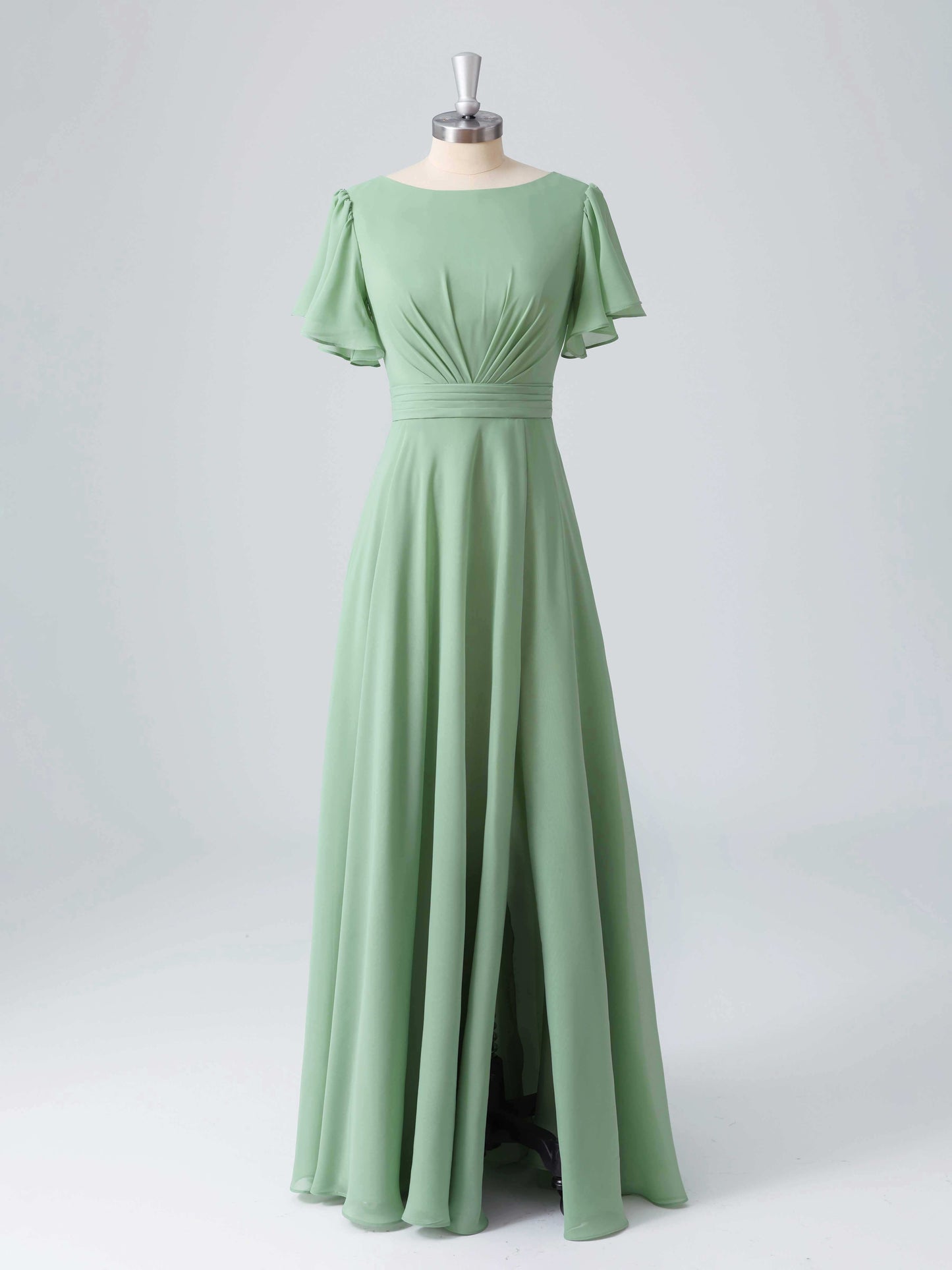 Lyssara Boat Neck A-line Chiffon Bridesmaid Dresses with Slit