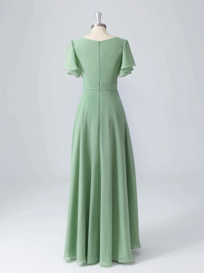 Lyssara Boat Neck A-line Chiffon Bridesmaid Dresses with Slit