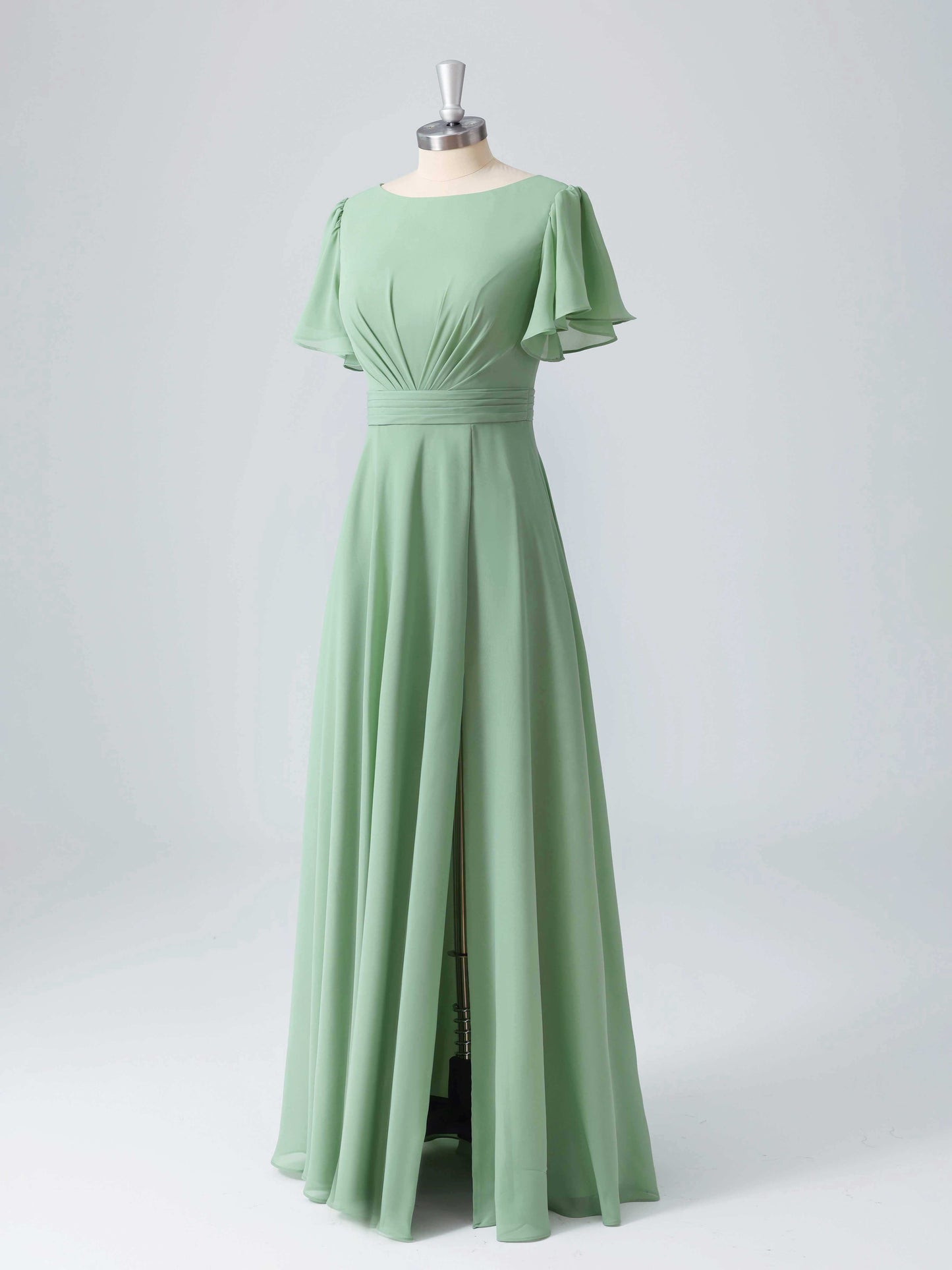 Lyssara Boat Neck A-line Chiffon Bridesmaid Dresses with Slit