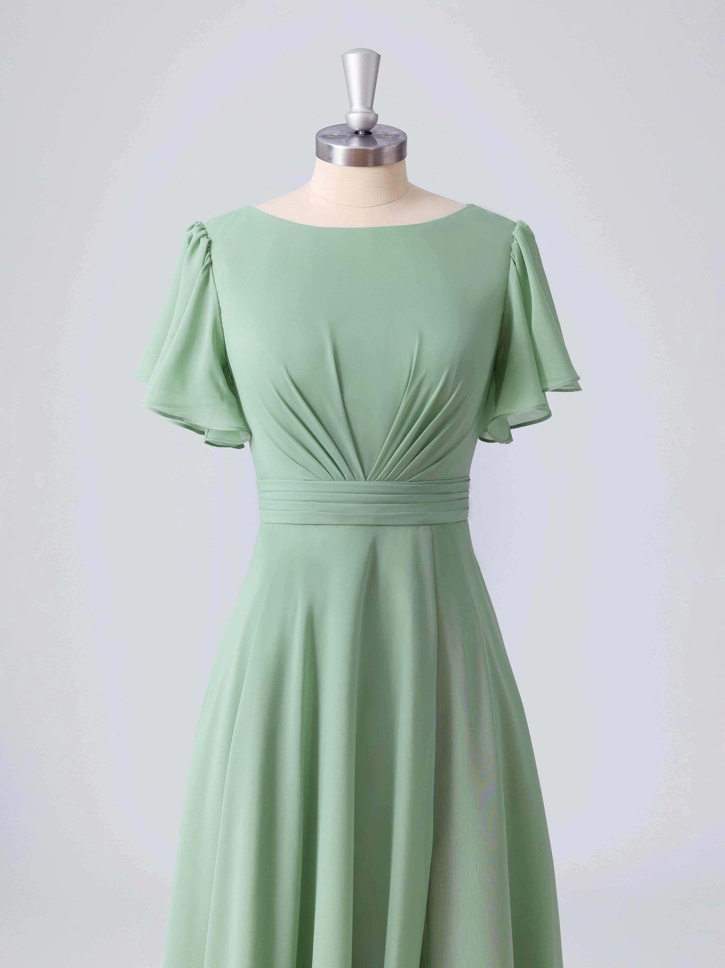 Lyssara Boat Neck A-line Chiffon Bridesmaid Dresses with Slit