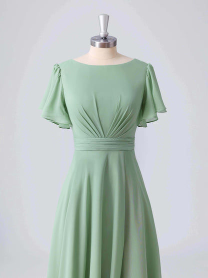 Lyssara Boat Neck A-line Chiffon Bridesmaid Dresses with Slit