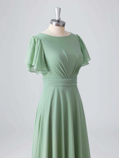 Lyssara Boat Neck A-line Chiffon Bridesmaid Dresses with Slit