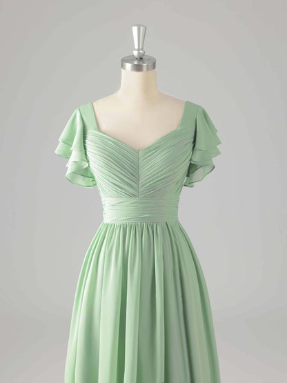 Lyssia Stylish V-Neck Flutter Sleeves Tiered Bridesmaid Dresses