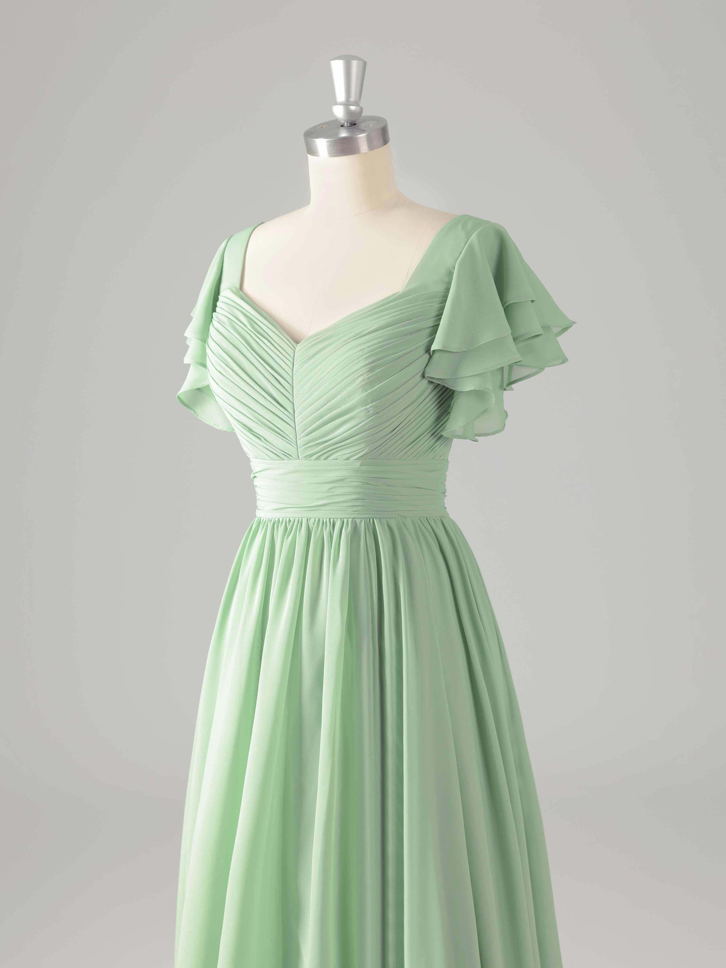 Lyssia Stylish V-Neck Flutter Sleeves Tiered Bridesmaid Dresses