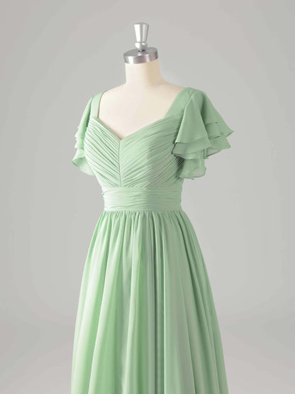 Lyssia Stylish V-Neck Flutter Sleeves Tiered Bridesmaid Dresses