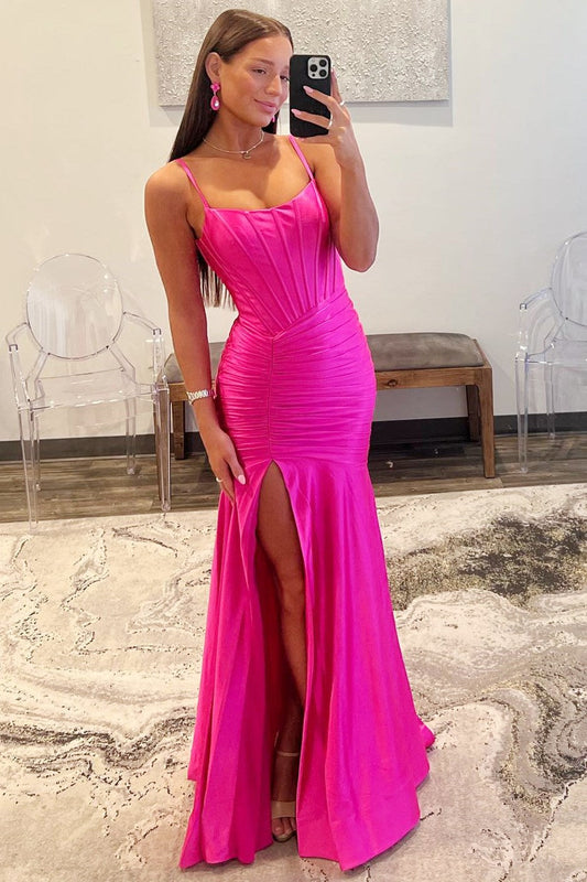 Addilynn| Mermaid Scoop Neck Satin Prom Dress with Slit