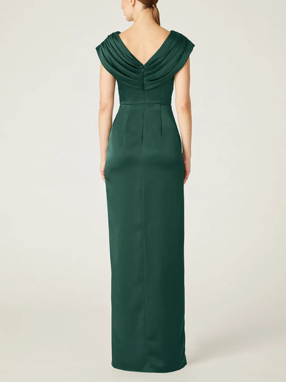 Sheath/Column V-Neck Sleeveless  Floor-Length Mother Of The Bride Dress with Ruffles