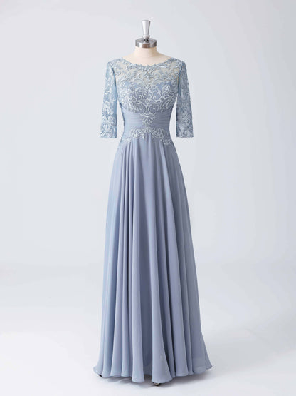 Mabel Modest Illusion Neckline Lace Appliqued A-line Dress