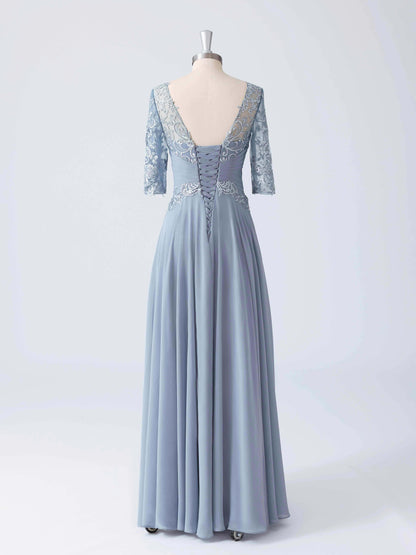 Mabel Modest Illusion Neckline Lace Appliqued A-line Dress