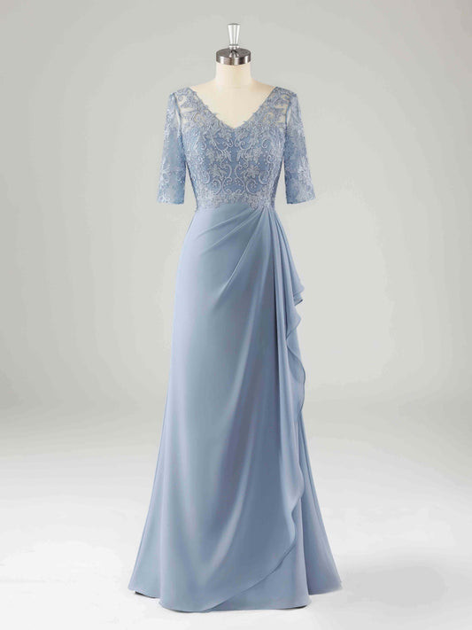 Malia Classy V-Neck Chiffon Mother of the Bride Dresses with Slit