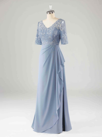 Malia Classy V-Neck Chiffon Mother of the Bride Dresses with Slit