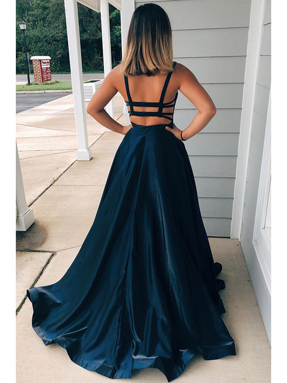 Taffeta Spaghetti Straps A-line Prom Dresses With Pockets