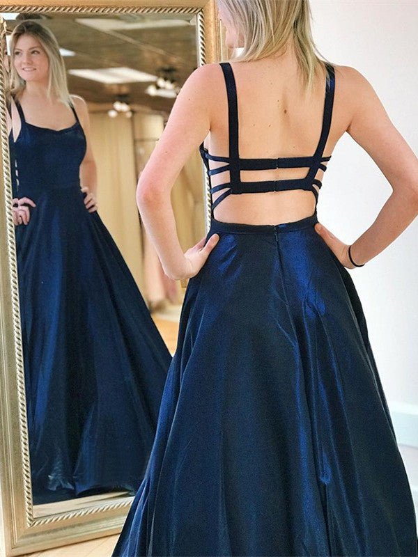 Taffeta Spaghetti Straps A-line Prom Dresses With Pockets