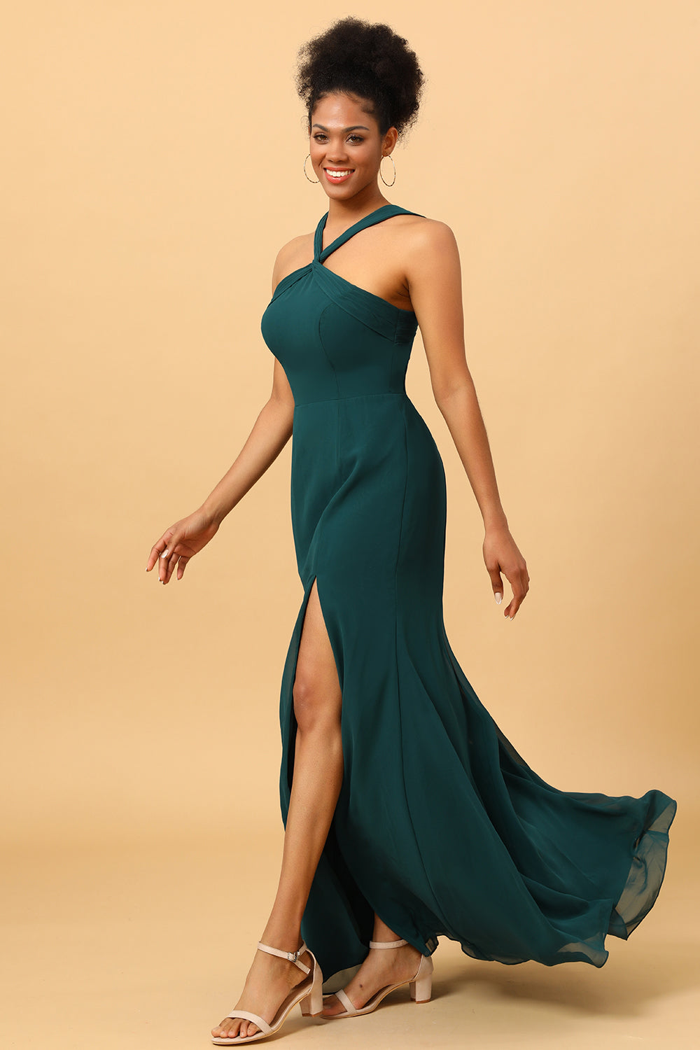 Green Mermaid Chiffon Bridesmaid Dress with Slit