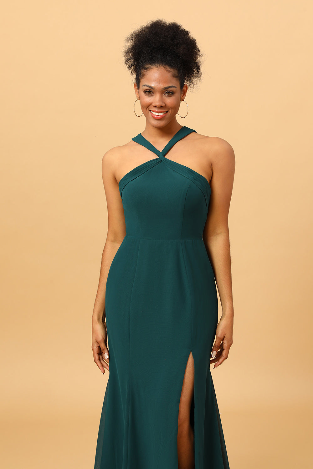 Green Mermaid Chiffon Bridesmaid Dress with Slit